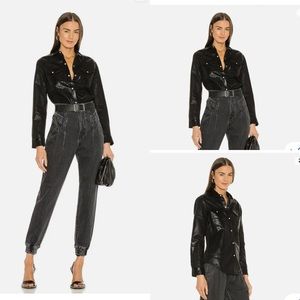 ALLSAINTS Hazel Coated Shirt BlackWestern Style Pockets Snap Buttons Size00 $185